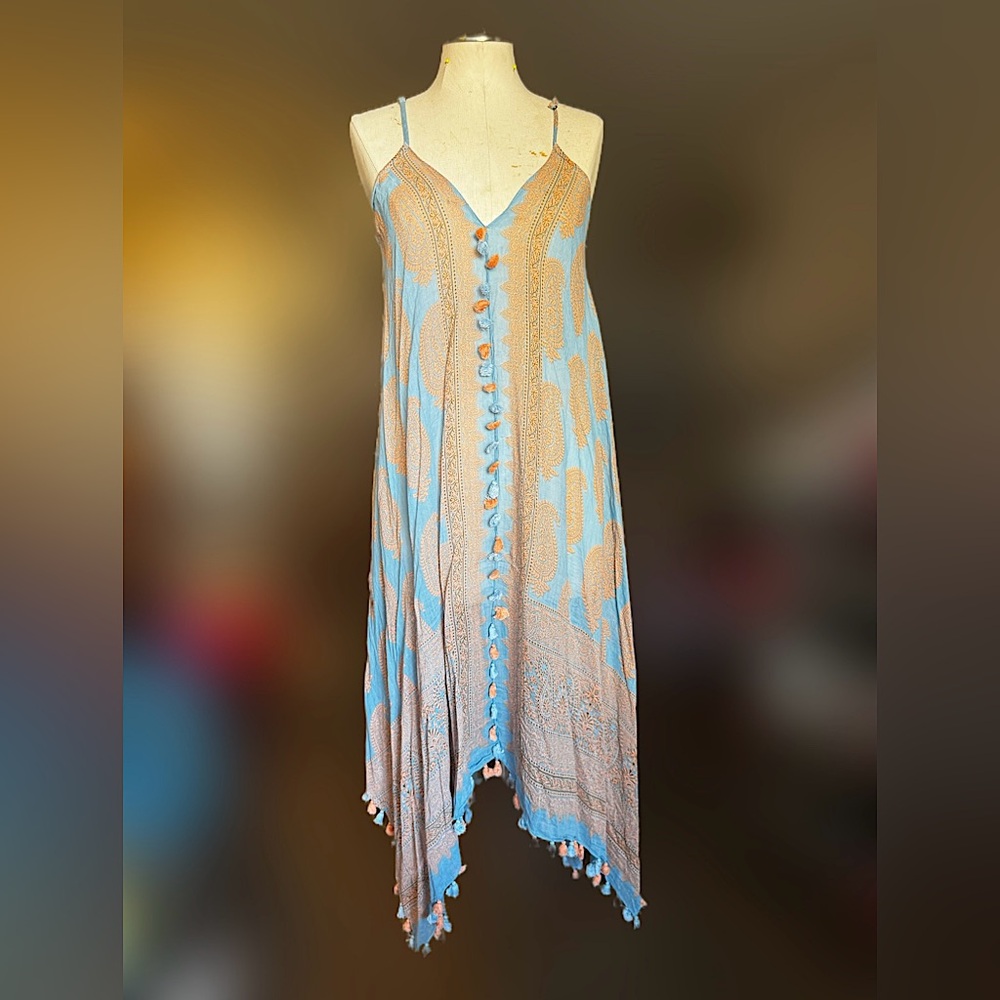 Boho fringe flowy paisley scarf dress